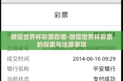微信世界杯彩票在哪-微信世界杯彩票的探索与注意事项