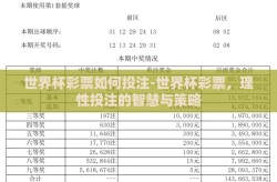 世界杯彩票如何投注-世界杯彩票，理性投注的智慧与策略
