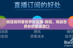 微信如何看世界杯直播-微信，观战世界杯的便捷窗口