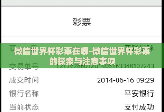 微信世界杯彩票在哪-微信世界杯彩票的探索与注意事项