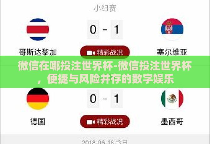 微信在哪投注世界杯-微信投注世界杯，便捷与风险并存的数字娱乐