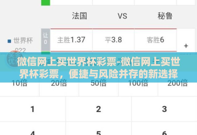 微信网上买世界杯彩票-微信网上买世界杯彩票,便捷与风险并存的新选择 微信网上买世界杯彩票-微信网上买世界杯彩票,便捷与风险并存的新选择