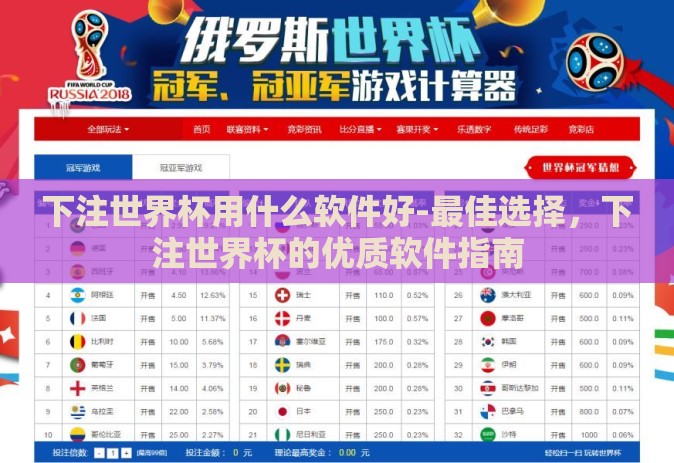 下注世界杯用什么软件好-最佳选择,下注世界杯的优质软件指南 下注世界杯用什么软件好-最佳选择,下注世界杯的优质软件指南