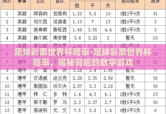 足球彩票世界杯赔率-足球彩票世界杯赔率，揭秘背后的数字游戏