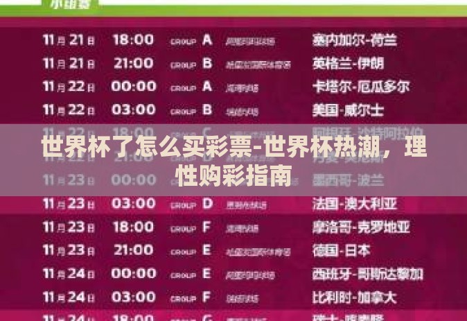 世界杯了怎么买彩票-世界杯热潮，理性购彩指南
