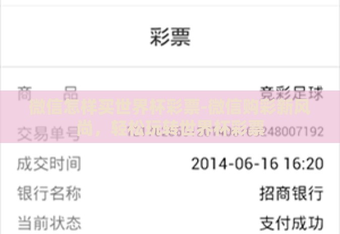 微信怎样买世界杯彩票-微信购彩新风尚，轻松玩转世界杯彩票