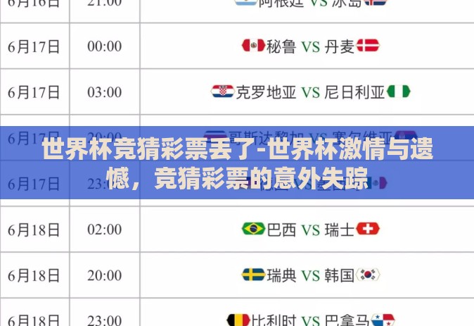 世界杯竞猜彩票丢了-世界杯激情与遗憾,竞猜彩票的意外失踪 世界杯竞猜彩票丢了-世界杯激情与遗憾,竞猜彩票的意外失踪