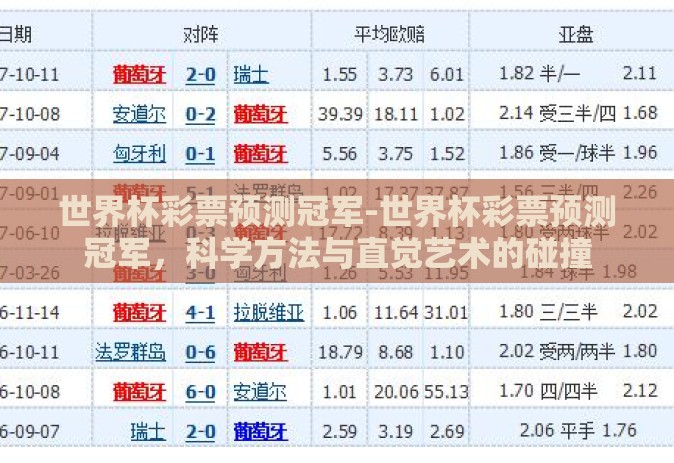 世界杯彩票预测冠军-世界杯彩票预测冠军,科学方法与直觉艺术的碰撞 世界杯彩票预测冠军-世界杯彩票预测冠军,科学方法与直觉艺术的碰撞