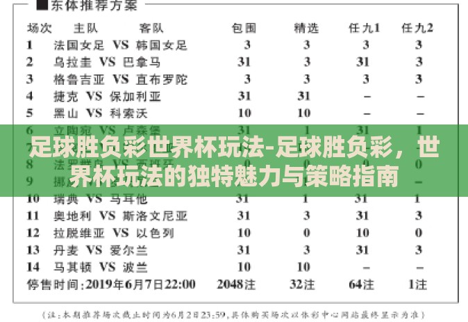 足球胜负彩世界杯玩法-足球胜负彩，世界杯玩法的独特魅力与策略指南