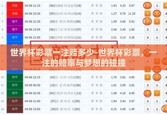 世界杯彩票一注赔多少-世界杯彩票，一注的赔率与梦想的碰撞