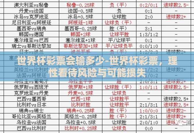 世界杯彩票会输多少-世界杯彩票，理性看待风险与可能损失