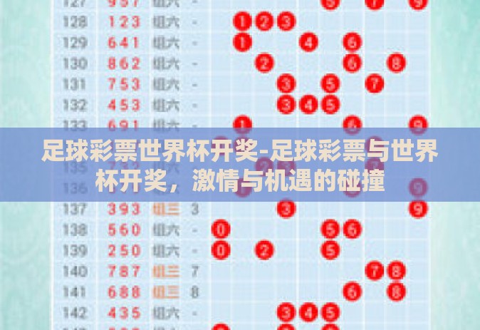足球彩票世界杯开奖-足球彩票与世界杯开奖，激情与机遇的碰撞