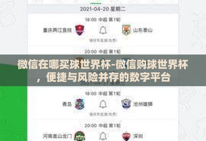 微信在哪买球世界杯-微信购球世界杯，便捷与风险并存的数字平台
